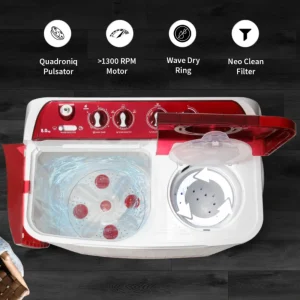 SHARP 8.0 kg 5 Star Semi-Automatic Top Loading Washing Machine ES-SD80NB-TR (Ruby Red) | Quadroniq Pulsator, 1300 RPM, Wave Dry Ring SHARP 8.0 kg 5 Star Semi-Automatic Top Loading Washing Machine ES-SD80NB-TR (Ruby Red) | Quadroniq Pulsator, 1300 RPM, Wave Dry Ring