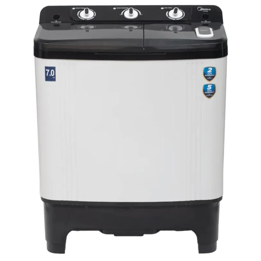 Midea 7 Kg Semi Automatic Top Load Washing Machine Black White MWMSA070PPG(KW) with IPX4 Protection & Thermal Protection | 2 Year Warranty
