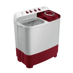 Samsung 8 Kg 5 Star Semi Automatic Top Load Washing Machine WT80C4000RR | Air Turbo Drying, Double Storm Pulsator, Rust-Proof Body, Light Gray with Wine Base
