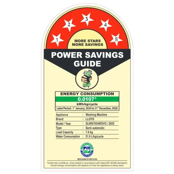 LLOYD 7 Kg Semi-Automatic Washing Machine GLWS705ARDVG | 5 Star Energy Rating | Swift Dry | Magic Filter | 5 Year Motor Warranty LLOYD 7 Kg Semi-Automatic Washing Machine GLWS705ARDVG | 5 Star Energy Rating | Swift Dry | Magic Filter | 5 Year Motor Warranty