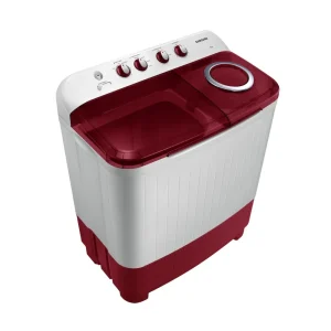 Samsung 8 Kg 5 Star Semi Automatic Top Load Washing Machine WT80C4000RR | Air Turbo Drying, Double Storm Pulsator, Rust-Proof Body, Light Gray with Wine Base