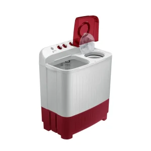 Samsung 8 Kg 5 Star Semi Automatic Top Load Washing Machine WT80C4000RR | Air Turbo Drying, Double Storm Pulsator, Rust-Proof Body, Light Gray with Wine Base