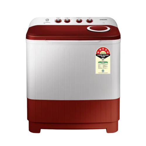 Samsung 8 Kg 5 Star Semi Automatic Top Load Washing Machine WT80C4000RR | Air Turbo Drying, Double Storm Pulsator, Rust-Proof Body, Light Gray with Wine Base
