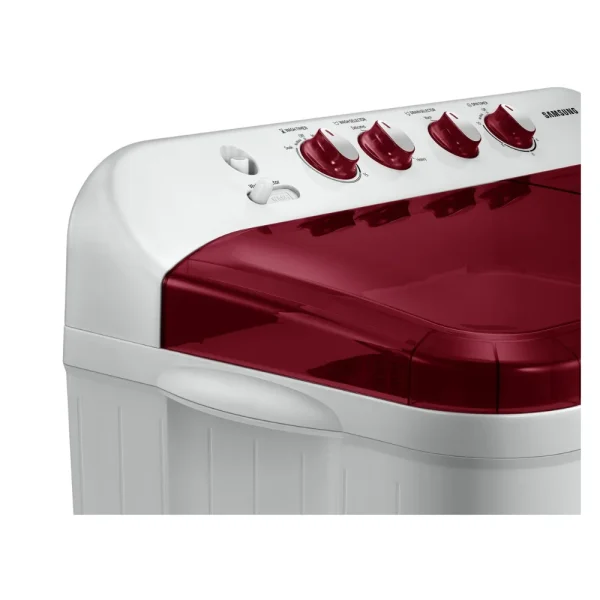 Samsung 8 Kg 5 Star Semi Automatic Top Load Washing Machine WT80C4000RR | Air Turbo Drying, Double Storm Pulsator, Rust-Proof Body, Light Gray with Wine Base