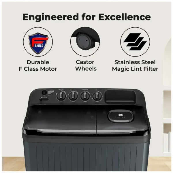LLOYD 7 Kg Semi-Automatic Washing Machine GLWS705ARDVG | 5 Star Energy Rating | Swift Dry | Magic Filter | 5 Year Motor Warranty LLOYD 7 Kg Semi-Automatic Washing Machine GLWS705ARDVG | 5 Star Energy Rating | Swift Dry | Magic Filter | 5 Year Motor Warranty