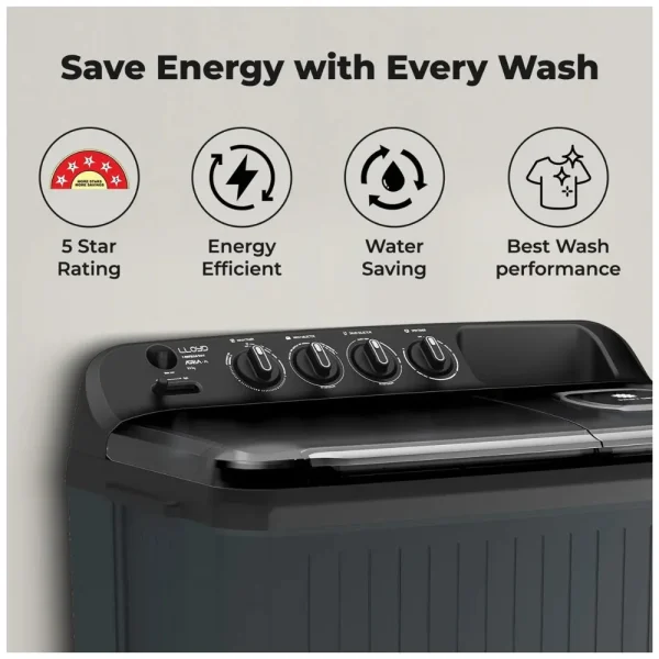 LLOYD 7 Kg Semi-Automatic Washing Machine GLWS705ARDVG | 5 Star Energy Rating | Swift Dry | Magic Filter | 5 Year Motor Warranty LLOYD 7 Kg Semi-Automatic Washing Machine GLWS705ARDVG | 5 Star Energy Rating | Swift Dry | Magic Filter | 5 Year Motor Warranty