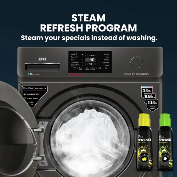 -original-imahdnkzfweh5zxf IFB 7 kg 5 Star with Steam Refresh Program, 9 Swirl wash, Eco Inverter, Powered by AI with WiFi Fully Automatic Front Load with In-built Heater (SERENA OXN 7012 CMS)