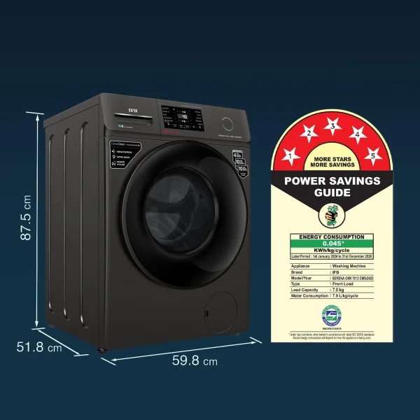 -original-imahdnkzqzdadz7t IFB 7 kg 5 Star with Steam Refresh Program, 9 Swirl wash, Eco Inverter, Powered by AI with WiFi Fully Automatic Front Load with In-built Heater (SERENA OXN 7012 CMS)