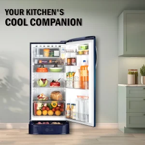 -original-imahktcynetxtcuf LG 185 L Direct Cool Single Door 5 Star Refrigerator with Base Drawer with Smart Inverter Compressor, Runs on Home Inverter, Fit Max Chiller Tray & 2026 Model