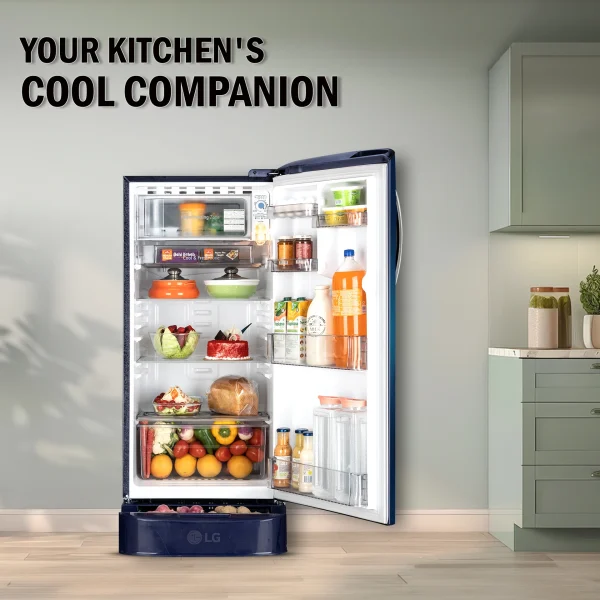 -original-imahktcynetxtcuf LG 185 L Direct Cool Single Door 5 Star Refrigerator with Base Drawer with Smart Inverter Compressor, Runs on Home Inverter, Fit Max Chiller Tray & 2026 Model
