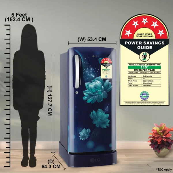 -original-imahktcyxzhtqhhd LG 185 L Direct Cool Single Door 5 Star Refrigerator with Base Drawer with Smart Inverter Compressor, Runs on Home Inverter, Fit Max Chiller Tray & 2026 Model